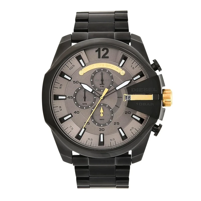 Diesel Watch for Men Mega Chief, Quartz Chronograph Movement, 59 mm Black Stainless Steel Case with a Stainless Steel Strap, DZ4479