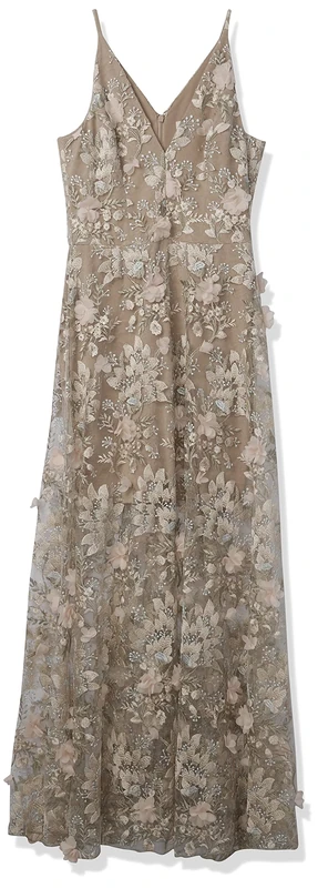 Dress the Population Women's Sidney 3d Floral Plungin Long Illusion Gown Dress, Pink Floral, XS UK