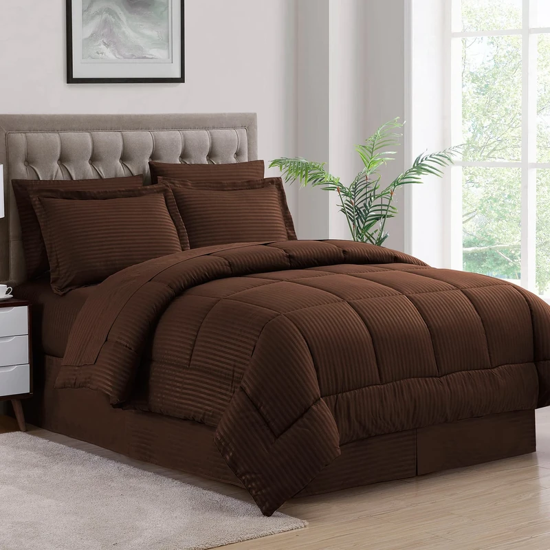 Sweet Home Collection 2 Pillowcases & 2 Shams & Bed Skirt All Season Warmth, Fine Double Brushed Microfiber/100% Fiber Fill, Dobby Chocolate, Twin