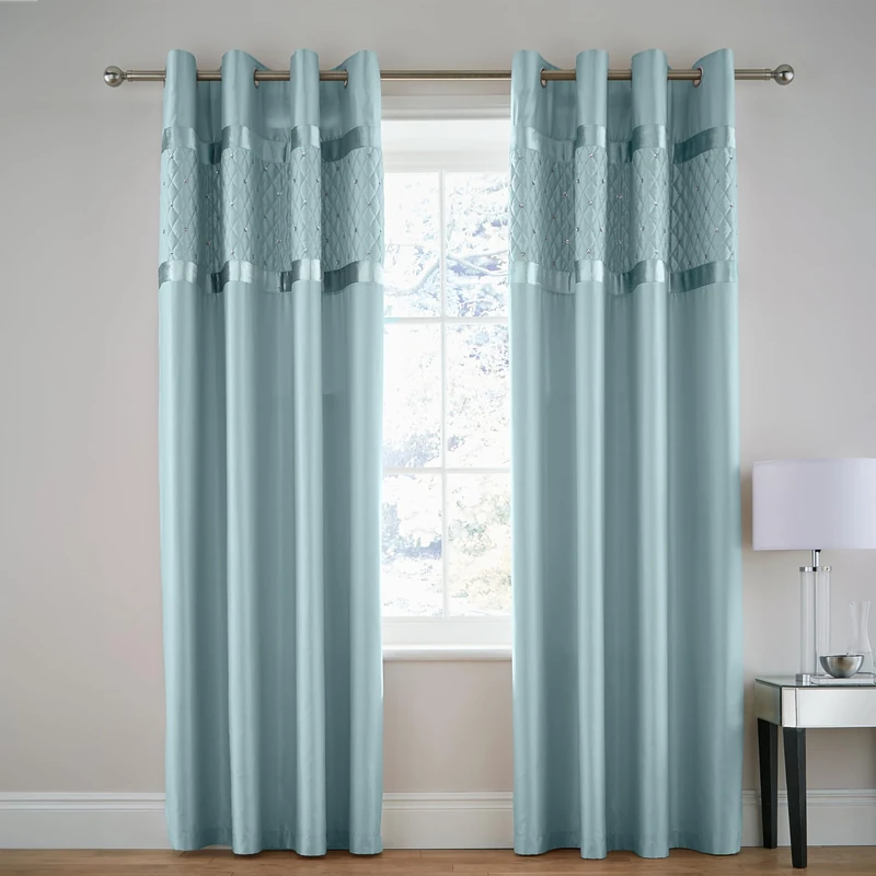 Catherine Lansfield Sequin Cluster 66x90 Inch Lined Eyelet Curtains Two Panels Duck Egg Blue