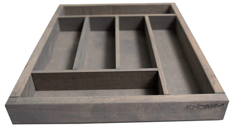 KNORK Storage Flatware Organizer, Wood, Reclaimed, Weathered Gray Tray