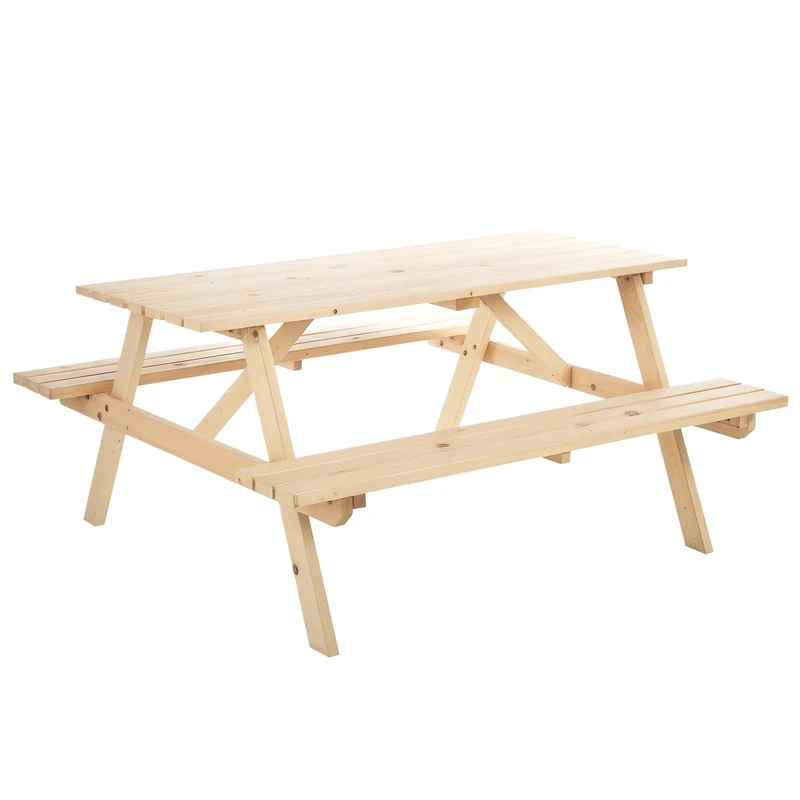Outsunny 4 Seater Wooden Picnic Table Bench for Outdoor Garden or Patio with Parasol Cutout 180 cm