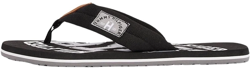 Tommy Hilfiger Men’s Essential TH Flip Flops, Black (Black), 11