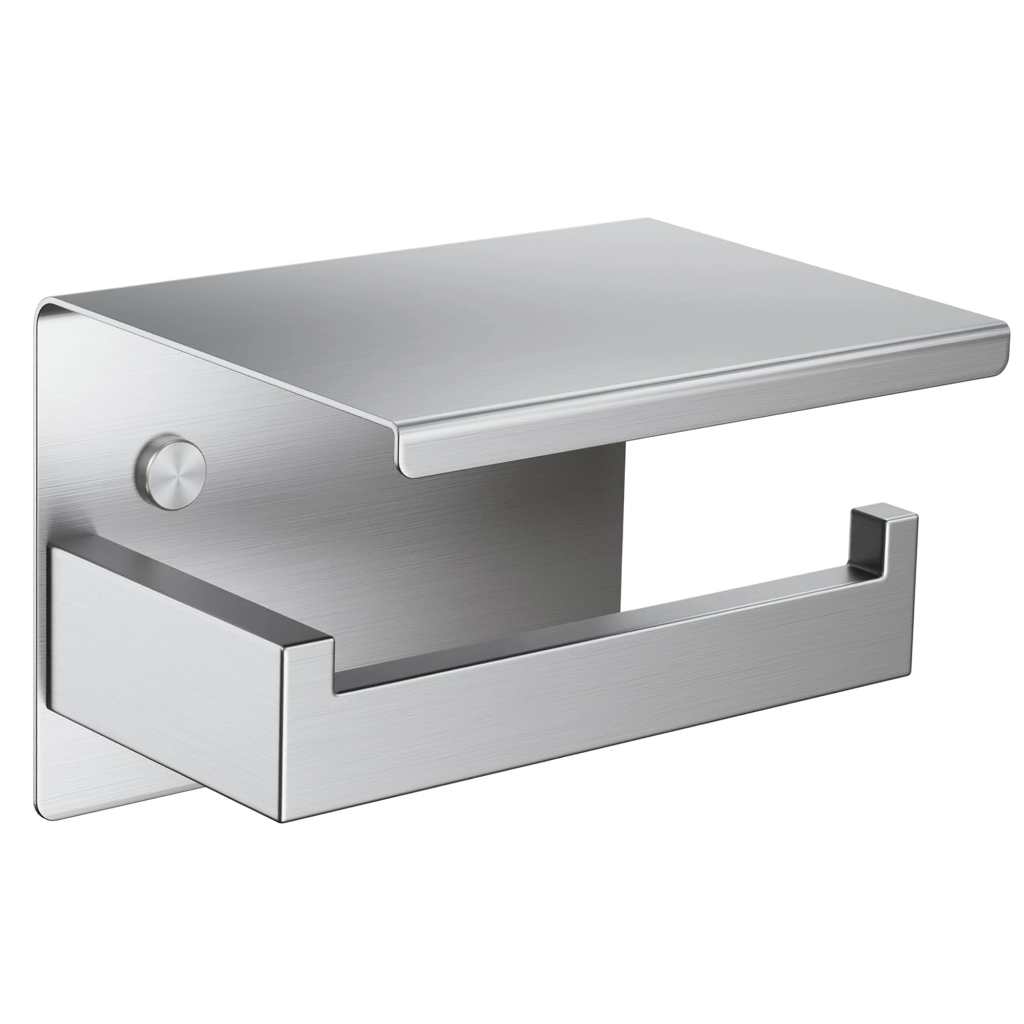 Aikzik Toilet Roll Holder Self Adhesive, Screw-in Wall Mounted Toilet Paper Holder with Phone Shelf, Premium 304 Stainless Steel for Bathroom & Kitchen, Waterproof - Silver