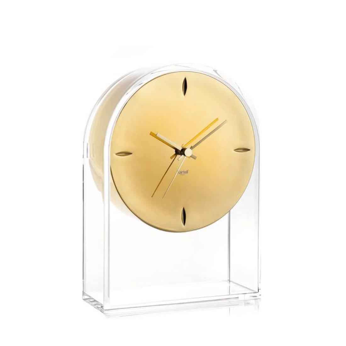 Kartell Table Clock, Crystal Clear/Gold, 21.5 x 8 x 30 cm