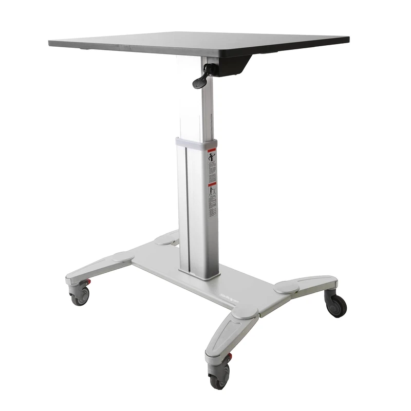 StarTech.com Mobile Standing Desk - Portable Sit Stand Ergonomic Height Adjustable Cart on Wheels - Rolling Computer/Laptop Workstation Table with Locking One-Touch Lift for Teacher/Student (STSCART)