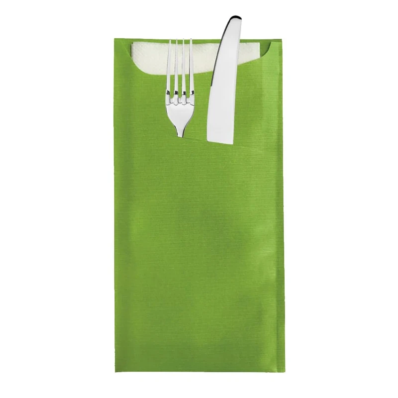 Cutlery Sachets "Aurora" + Airlaid Napkin 33X40 Cm White 90 + 10Pe Gsm + (45 Gsm) 11,2X22,5 M Kiwi Cellulose - 250 Units - Image 1