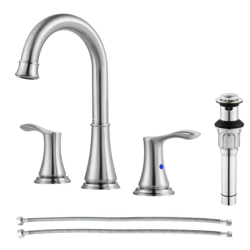 PARLOS Widespread Double Handles Bathroom Faucet with Pop Up Drain and cUPC Faucet Supply Lines, Brushed Nickel, Demeter 13651