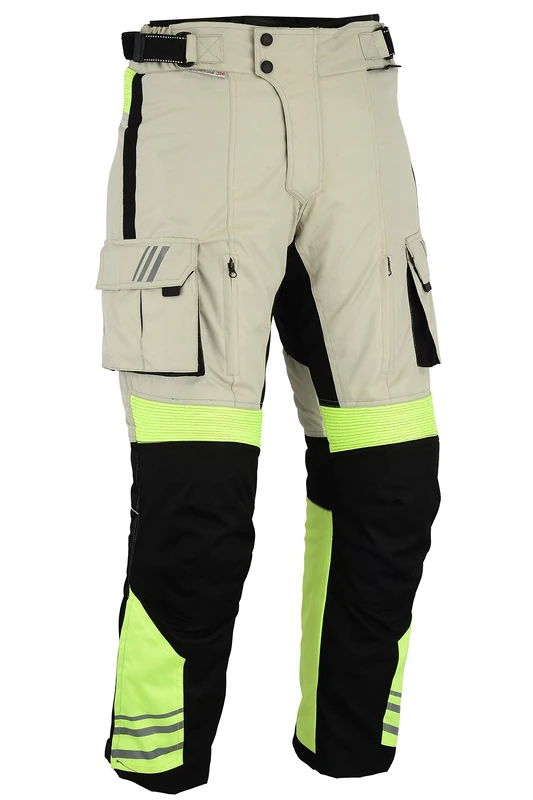 Bikers Gear Australia Hi Viz Safety GloRider Motorcycle Waterproof Trousers with CE1621-1 Removable ArmourUK 46L-EU56L
