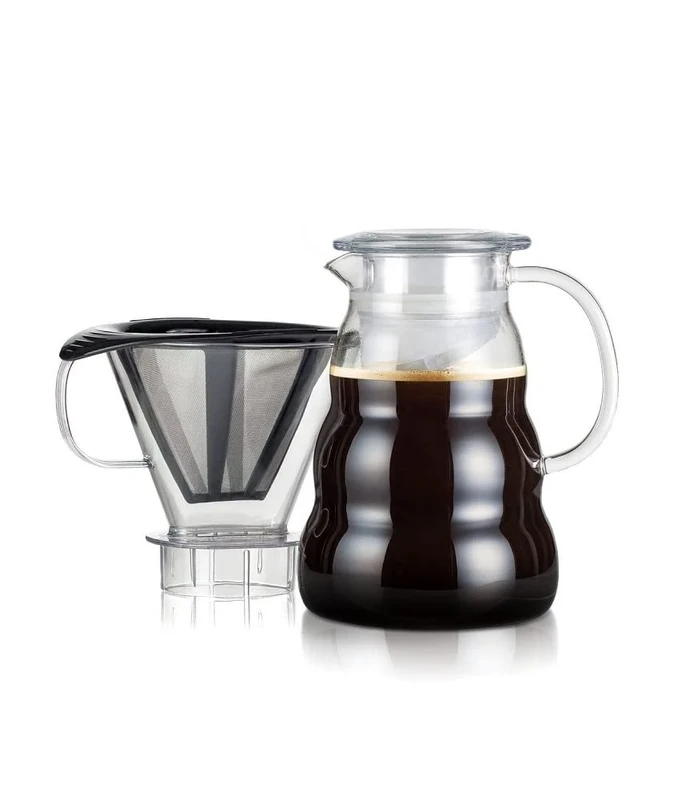 Bodum Permanent Fine Mesh Coffee Maker Stainless Steel Transparent with Tritan Filter Holder, Glass, Glass, Transparent, 1 L