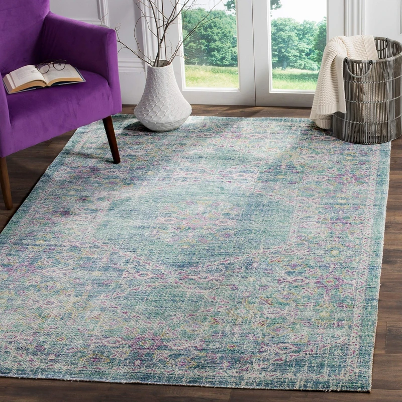 Safavieh Boho Chic Indoor Woven Rectangle Area Rug, Windsor Collection, WDS311, in Spa Blue / Multi, 152 X 213 cm for Living Room, Bedroom or Any Indoor Space