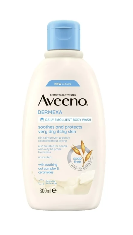 Aveeno Dermexa Daily Emollient Body Wash, Gently cleanses and Soothes, For Very Dry Itchy Also Eczema Prone Skin, 300 ml(Packaging may vary)