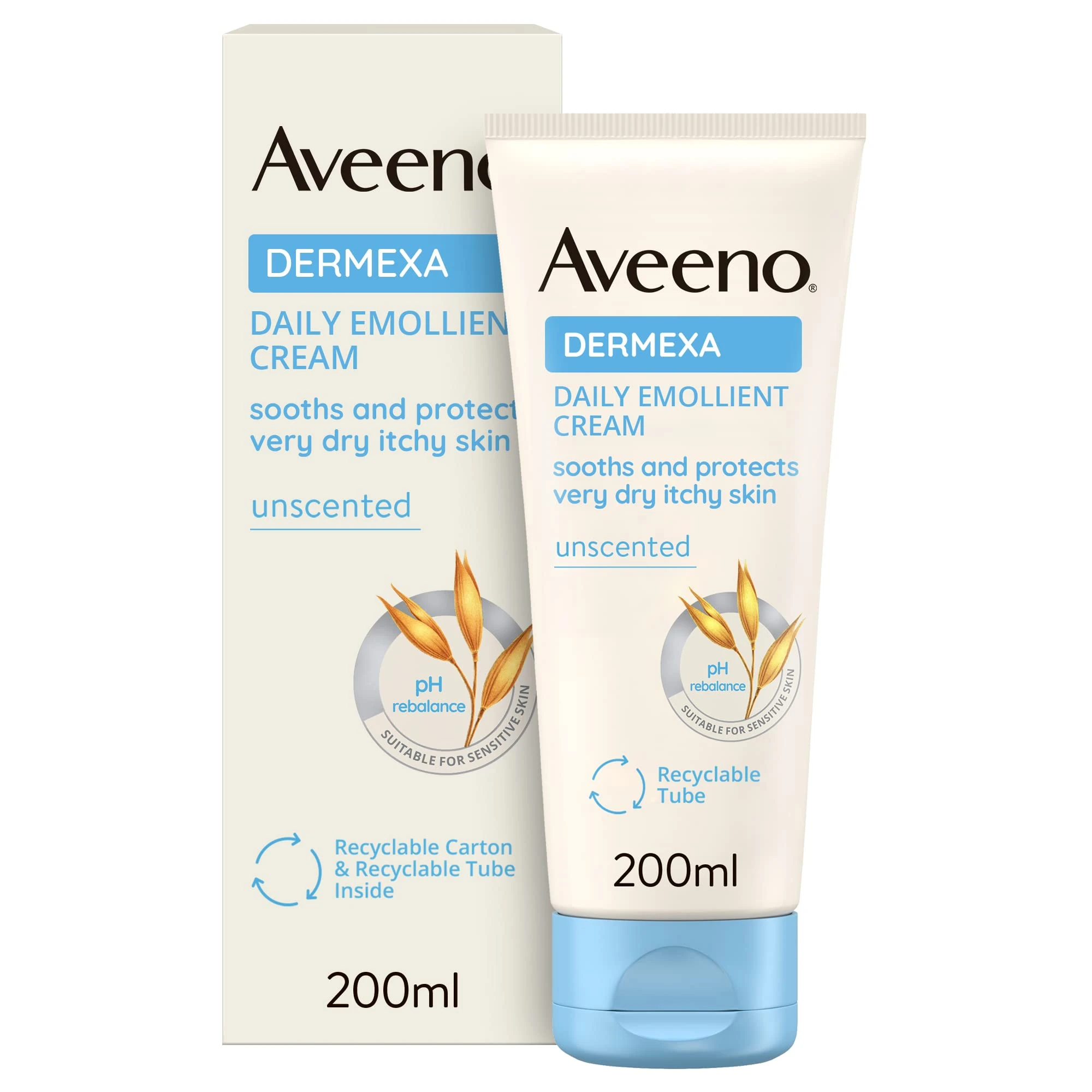 Aveeno Dermexa Daily Emollient Cream (1x 200ml), Emollient Cream Enriched with Triple Oat Complex and Ceramides for Sensitive Skin, Soothing Relief from Itchy, Dry Skin Prone to Eczema