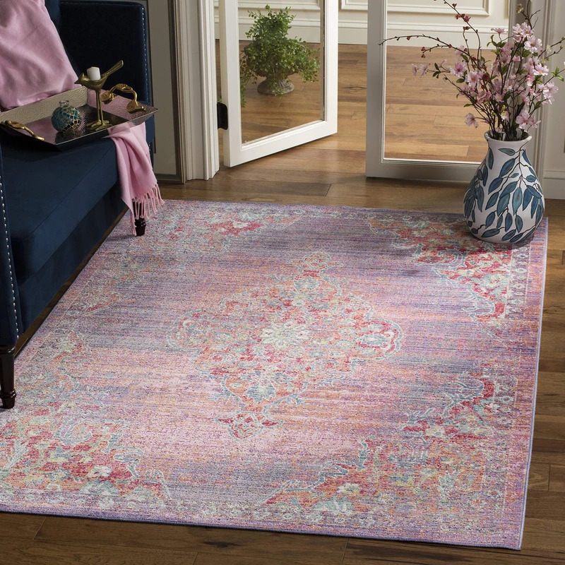 Safavieh Boho Chic Indoor Woven Rectangle Area Rug, Windsor Collection, WDS317, in Lavender / Fuchsia, 122 X 183 cm for Living Room, Bedroom or Any Indoor Space