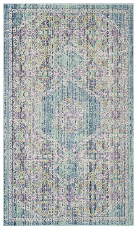 Safavieh Boho Chic Indoor Woven Rectangle Area Rug, Windsor Collection, WDS311, in Spa Blue / Multi, 122 X 183 cm for Living Room, Bedroom or Any Indoor Space