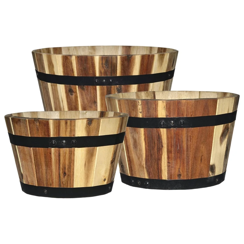 Classic Home & Garden Planters, Acacia Metal Oak Wood, 1 Pack