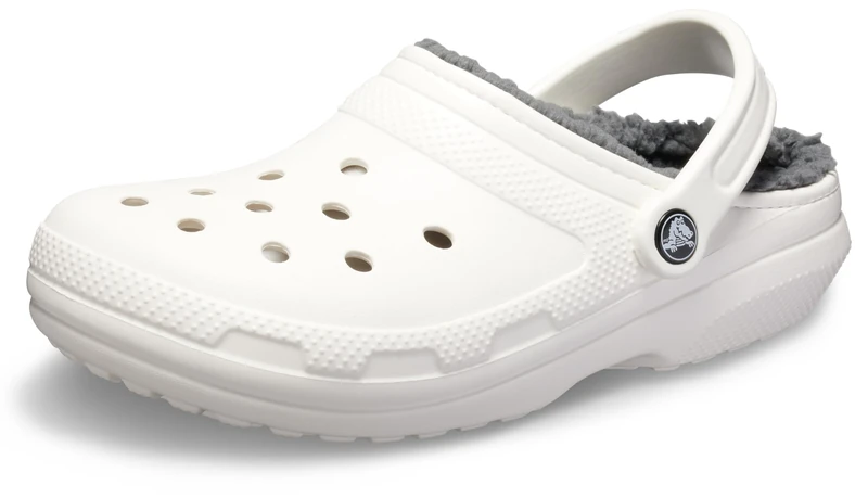 Crocs Classic Unisex Lined Clog, Soft, Fuzzy Liner for Extra Warmth with Slip On Style, in White/Grey Lining, Size M3W4 UK