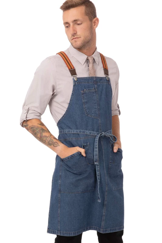 Chef Works Unisex's ABS01MDB0 Work Utility Apron, Medium Blue W/Rust/Clay Suspenders, One Size - Image 1