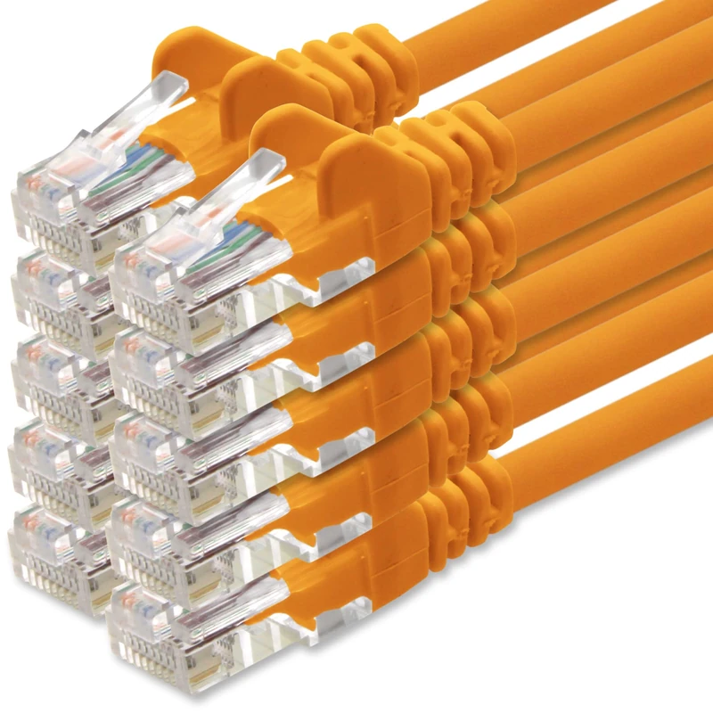 1aTTack.de Network cable Cat.6 - orange - 10x - 10m - (set) - CAT6 Ethernet cable Lanka cable 1000 Mbits patch cable