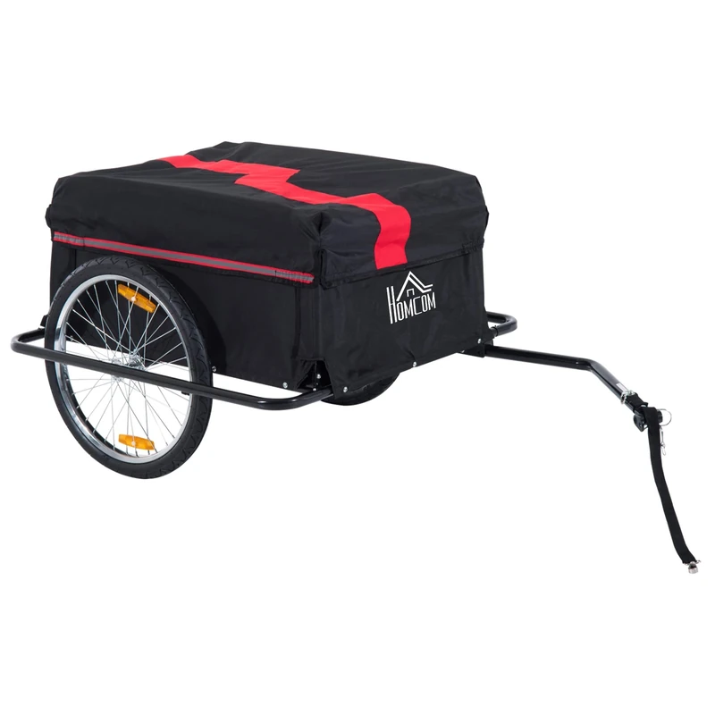 HOMCOM Two-Wheel Bicycle Large Cargo Wagon Trailer Oxford Fabric, Folding Storage, & Removable Cover, Red
