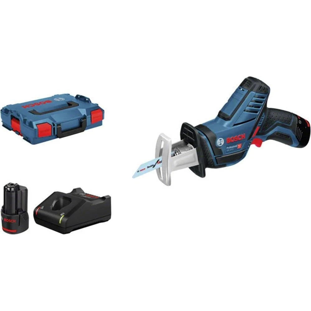 Bosch Professional 12V System GSA 12V-14 Cordless reciprocating Saw (Cutting Depth in Wood/Metal Profiles: 65/50 mm, 2 x Saw Blades, 2 x 3.0 Ah Rechargeable Batteries and Charger, in L-BOXX)