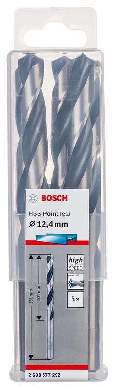 Bosch Professional 5-Piece PointTeQ HSS Twist Drill Bit (for Metal, 12.4 x 101 x 151 mm, Drill Driver Accessories)