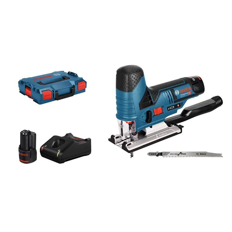 Bosch Professional 12V System GST 12V-70 Cordless Jigsaw (Cutting Depth in Wood: 70 mm, Including 2X Saw Blades, Glide Shoe, Anti-Splinter Guard, 2 x 3.0 Ah Batteries and Charger, in L-BOXX 136)