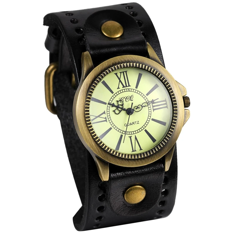 Avaner Retro Punk Leather Bracelet Watch - Quartz Analog