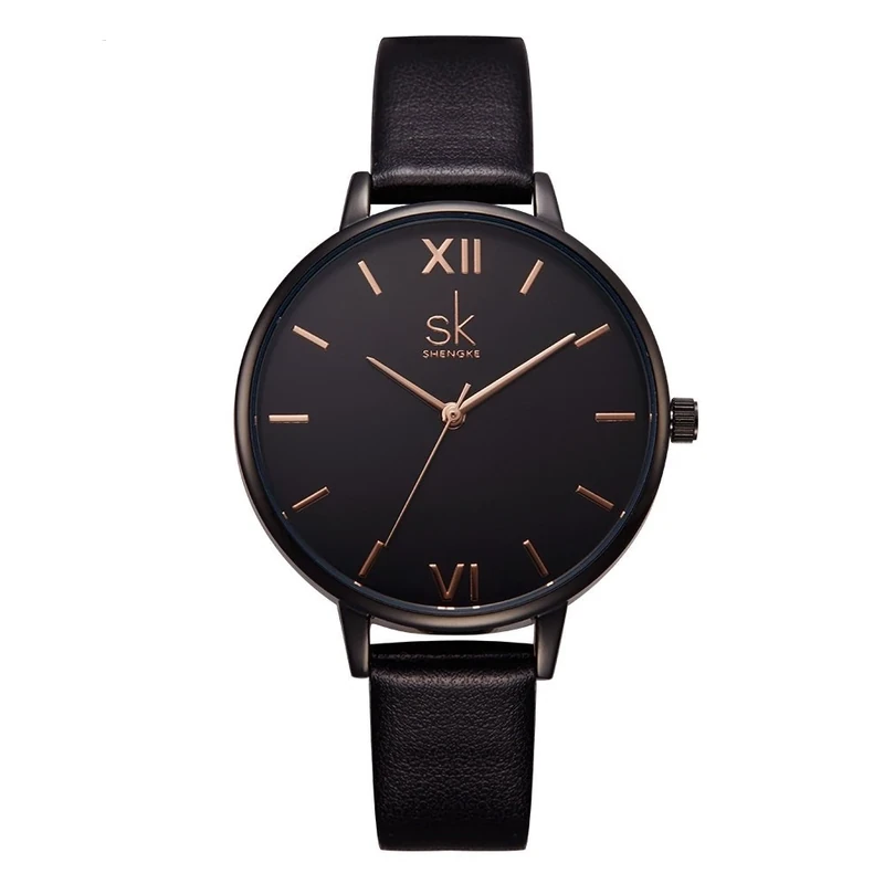 SHENGKE Classic Simplicity Women Watch Genuine Leather Strap Elegant Women Watches Ladies Wristwatch(K0039L-Black)