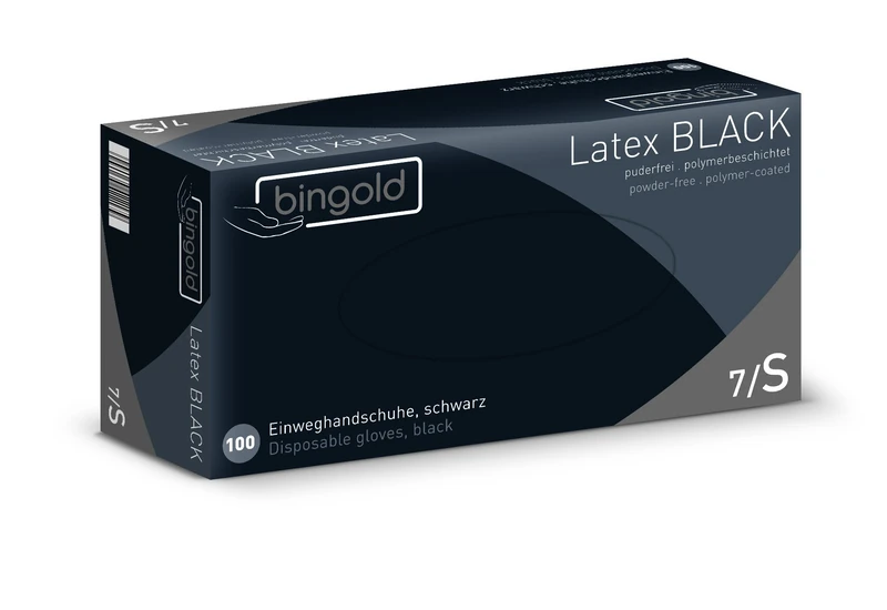 Disposable Latex Gloves Powder Free Pack of 10 x 100 Black, S, 1000