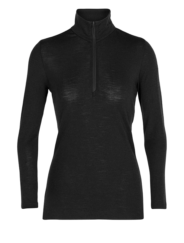 ICEBREAKER Women's 100% Merino Wool Everyday Long Sleeve Half Zip - 175 Ultralight Fabric - Black, L, 104473
