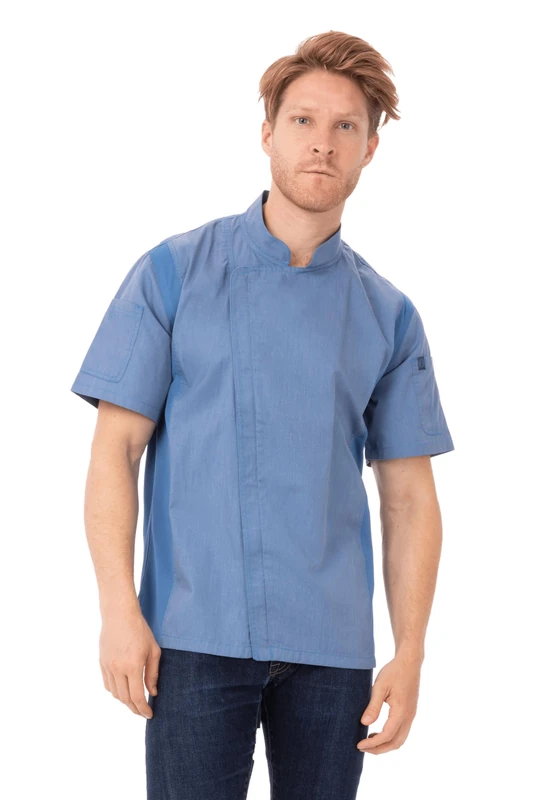 Chef Works Men's Springfield Chef Coat Jacket, Sky Blue, XXL