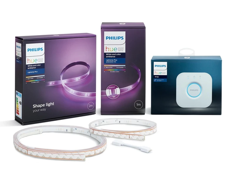 Philips Hue Light Strip with Extension and Bridge, White