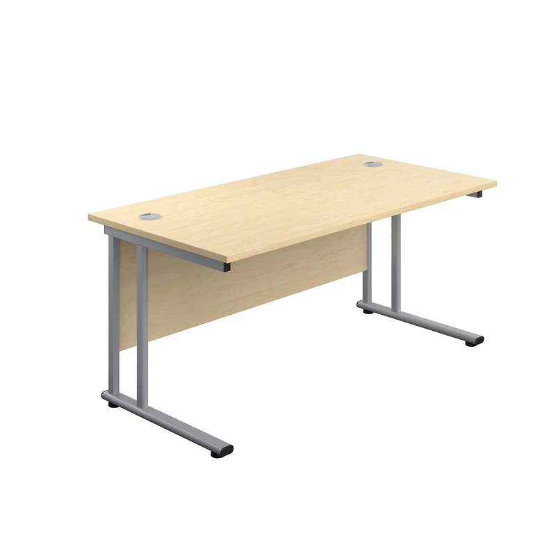 Office Hippo Professional Cantilever Office Desk, Maple Top, Silver Frame, 140 x 80 x 73 cm - Image 1