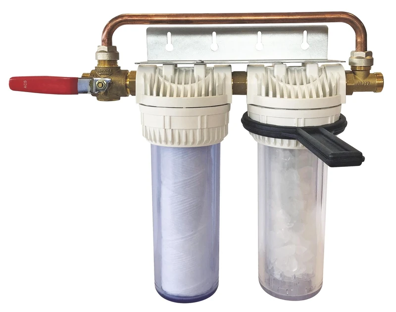 Aquawater, 104966 Double Filter Station with Filtration Cartridges and Anti Limestone/Anti Corrosion, Cartridge Duration: 12 Months, French Manufacture