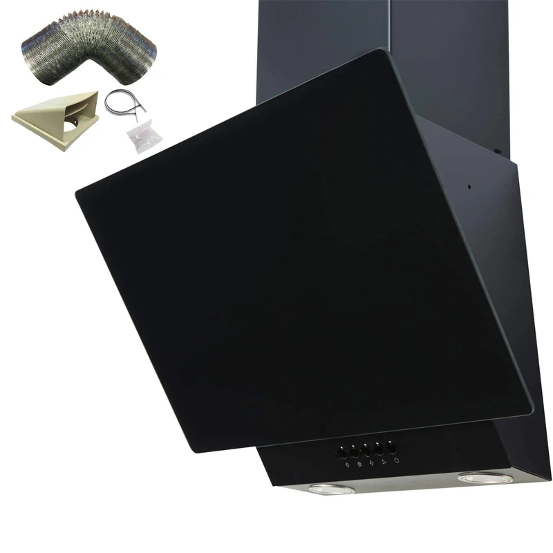 SIA EAG61BL 60cm Black Angled Chimney Cooker Hood Extractor Fan & 3m Ducting Kit - Image 1