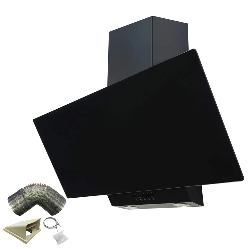 SIA EAG91BL Black 90cm Angled Glass Chimney Cooker Hood Kitchen & 3m Ducting Kit