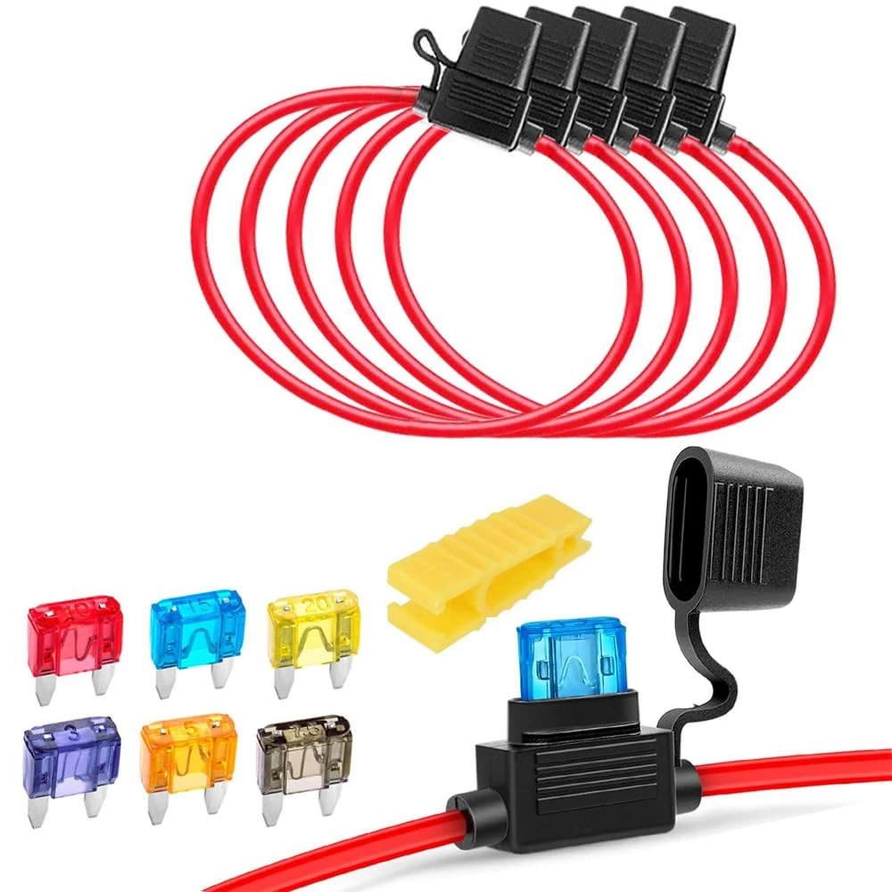 Gebildet 32V 20A Waterproof Fuse Holder - 16AWG ATC Blade In-Line With Cap, Plug Socket and 6pcs Small Blade Fuses