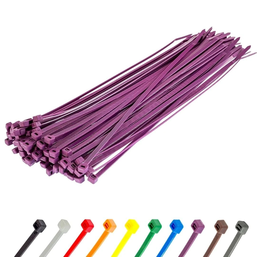 Gocableties Purple Cable Ties, 200mm x 4.8mm, Pack of 100, 8" Premium Nylon Zip Ties, Multi-Purpose Plastic Tie Wraps, Secure Self-Locking Mechanism, for Home, Garden, Office and DIY
