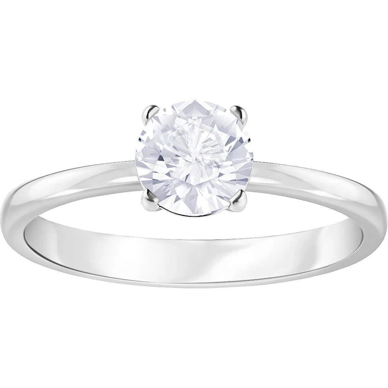 Swarovski Attract Ring, Women's Ring with a Round White Crystal and a Rhodium Plated Setting, Size 50, a Part of the Attract Collection