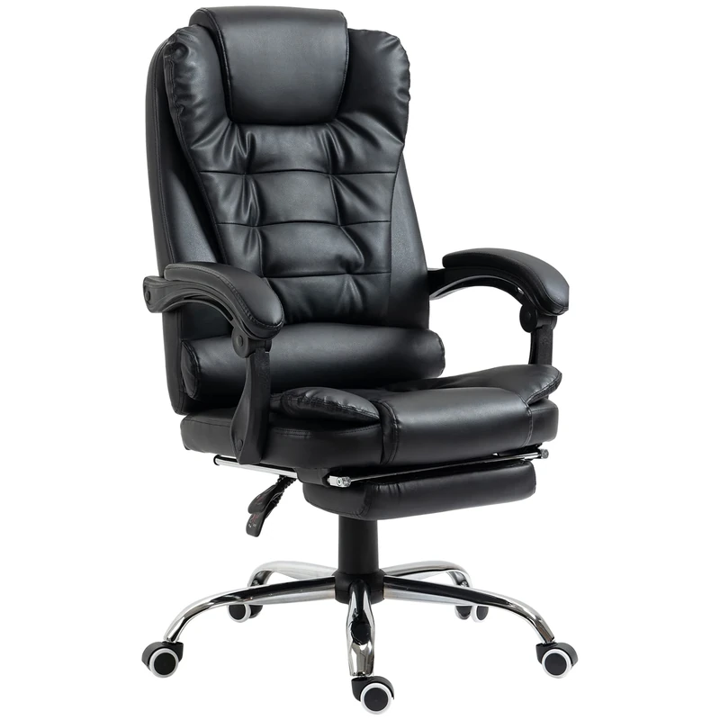 HOMCOM Executive Office Chair, Home Office Chair with Swivel Wheels, Reclining Backrest, Retractable Footrest, Black