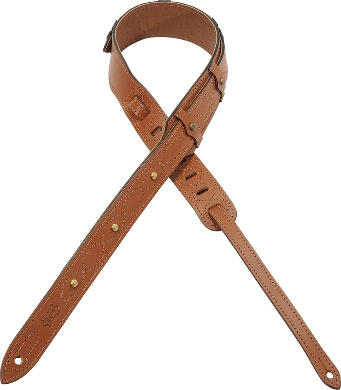 Levy's MV70TRC-TAN 2" Veg-Tan Leather with Trace Stitch Guitar Strap, Tan