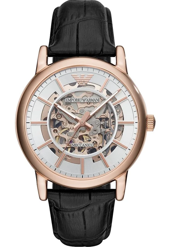 Emporio Armani Watch for Men, Automatic Movement, 43 mm Rose Gold Stainless Steel Case with a Leather Strap, AR60007