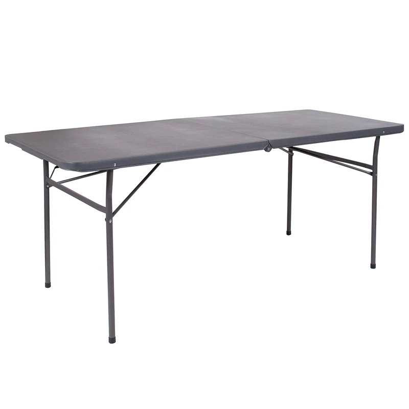 Flash Furniture Elijah 6-Foot Bi-Fold Dark Gray Plastic Folding Table with Carrying Handle