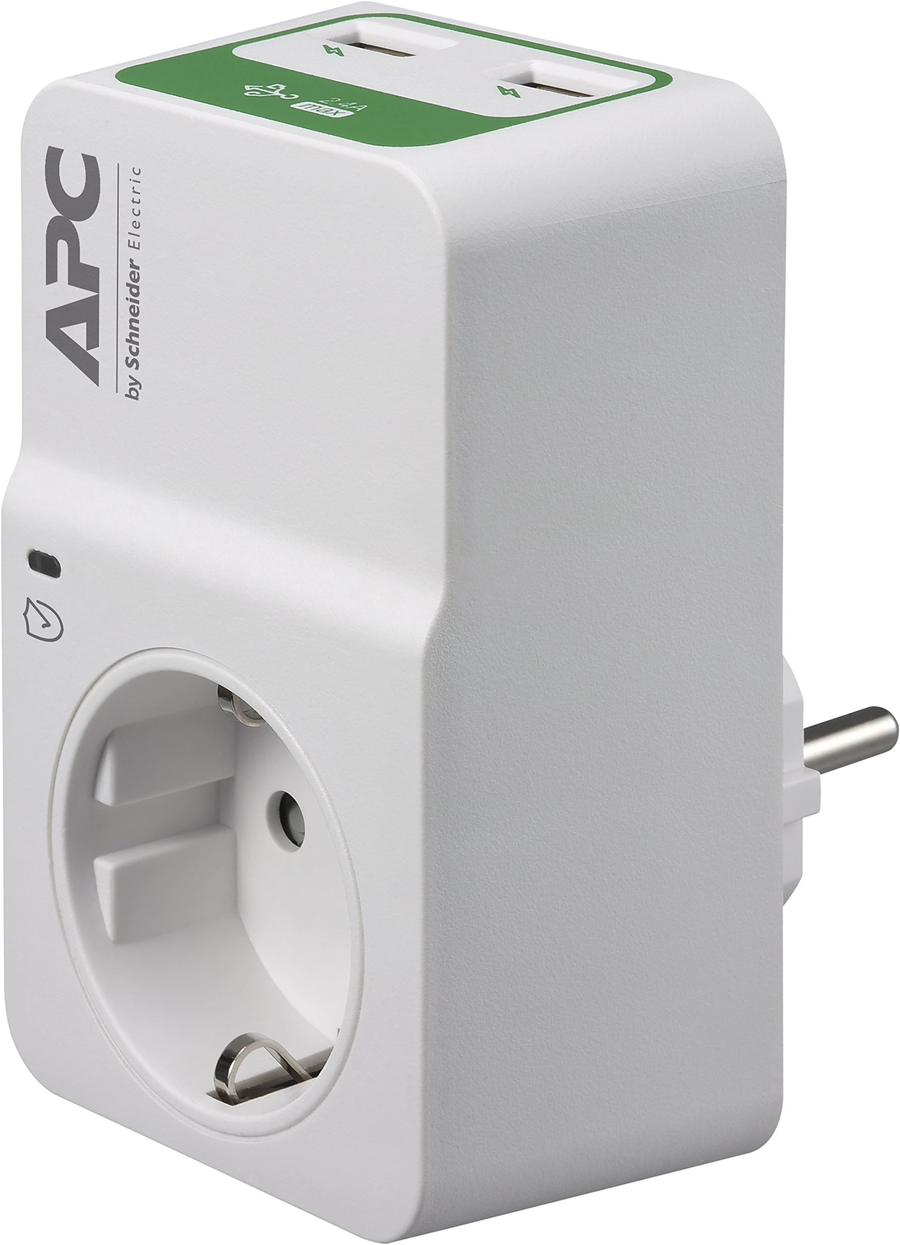APC - Surge Protector PM1WU2-GR Socket Adapter with Surge Protection (1 Schuko Plug, 2 USB Charging Outputs, White)