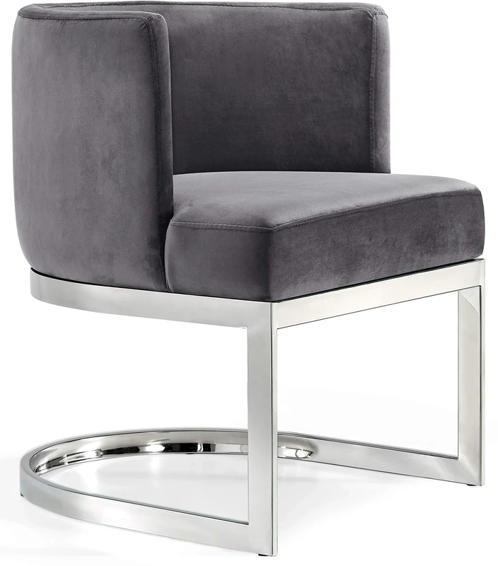 Meridian Furniture Gianna Collection Modern | Contemporary Grey Velvet Upholstered Dining Chair with Polished Chrome Metal Frame, 24" W x 22" D x 29.5" H,