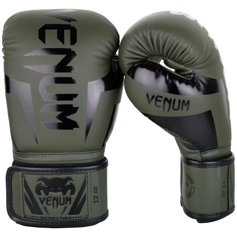 Venum Elite Adults Boxing Gloves, Green (Khaki/Black), 14 Oz