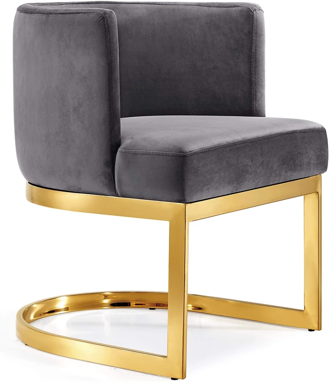 Meridian Furniture Gianna Collection Modern | Contemporary Velvet Upholstered Dining Chair with Polished Gold Metal Frame, 24" W x 22" D x 29.5" H, Grey - Image 1