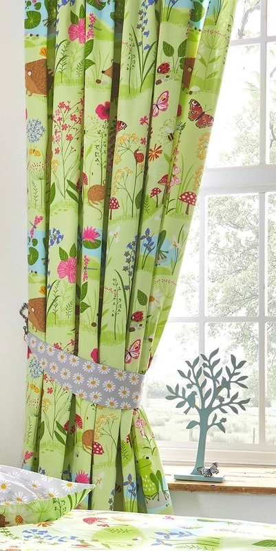 Kids Club Bluebell Woods Lined Curtains Pencil Pleat Headed, Polyester-Cotton, Green, 183cm x 168cm(66"x72") - Image 1