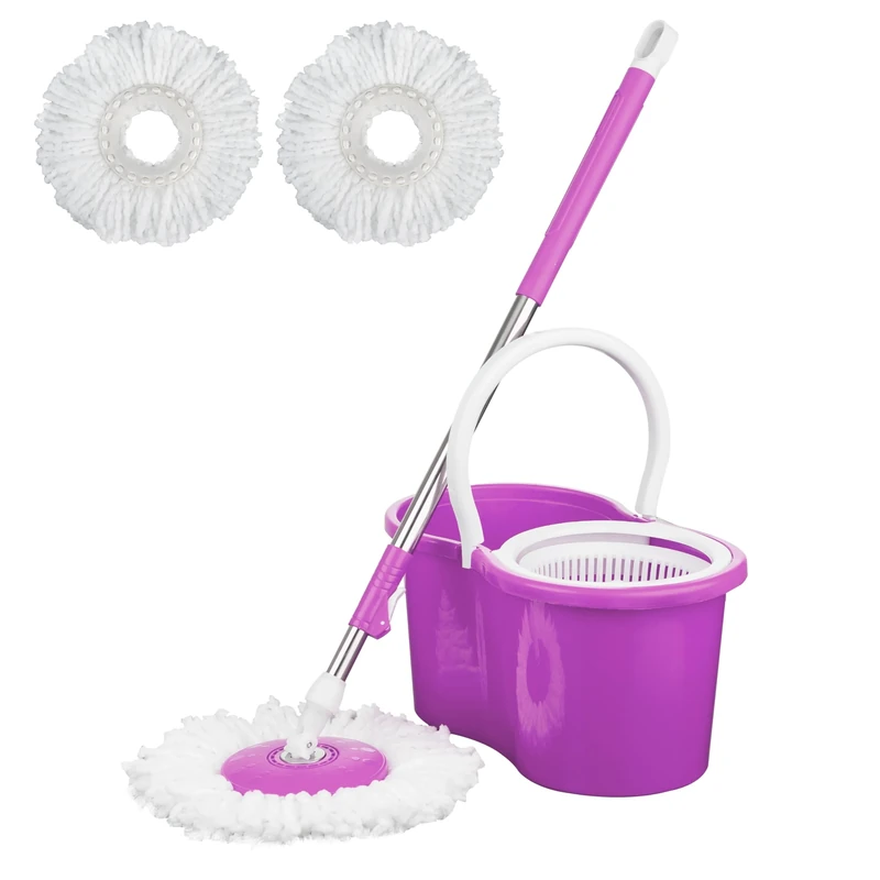 360 Degree Spinning Mop Bucket Home Cleaner With Two Mop Heads in Purple Color
